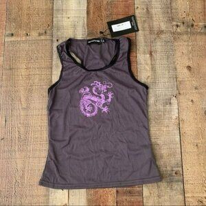 Pretty little thing gray ribbed knit tank with purple dragon and black lace - 0